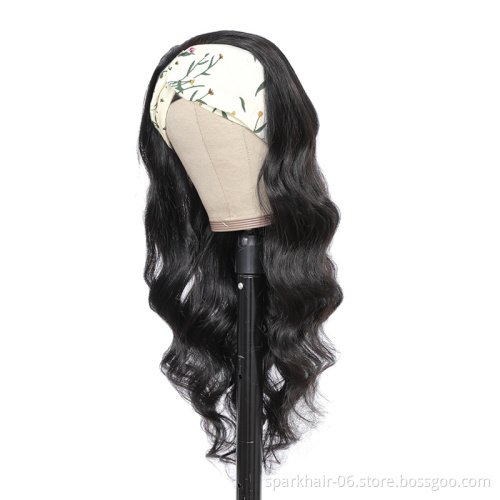 Hot Sale Style No Lace Headband Wigs Vendors ,100% 10A Grade Brazilian Raw Human Hair Headband Wigs for Black Women